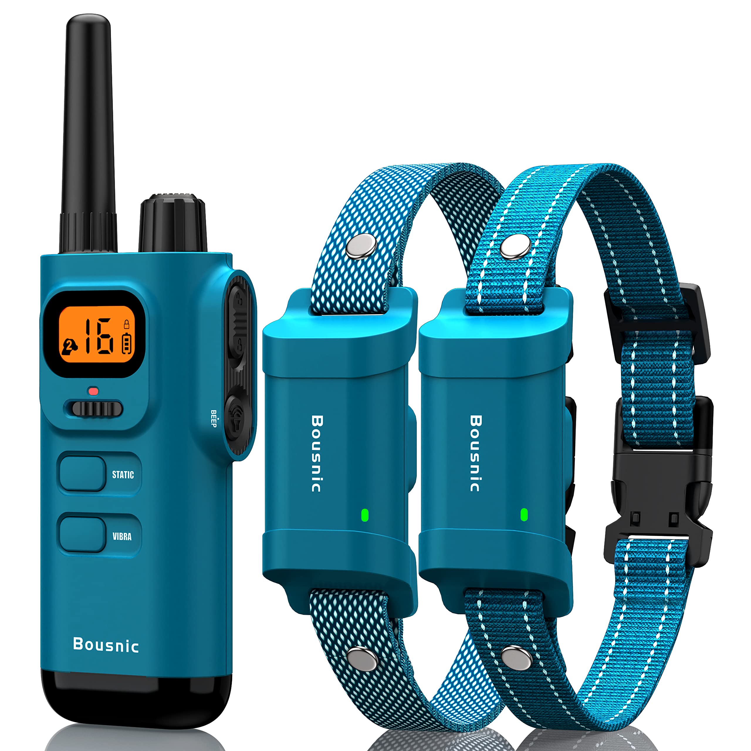 BOUSNIC dog training collar remote demonstrates long-range control for outdoor training