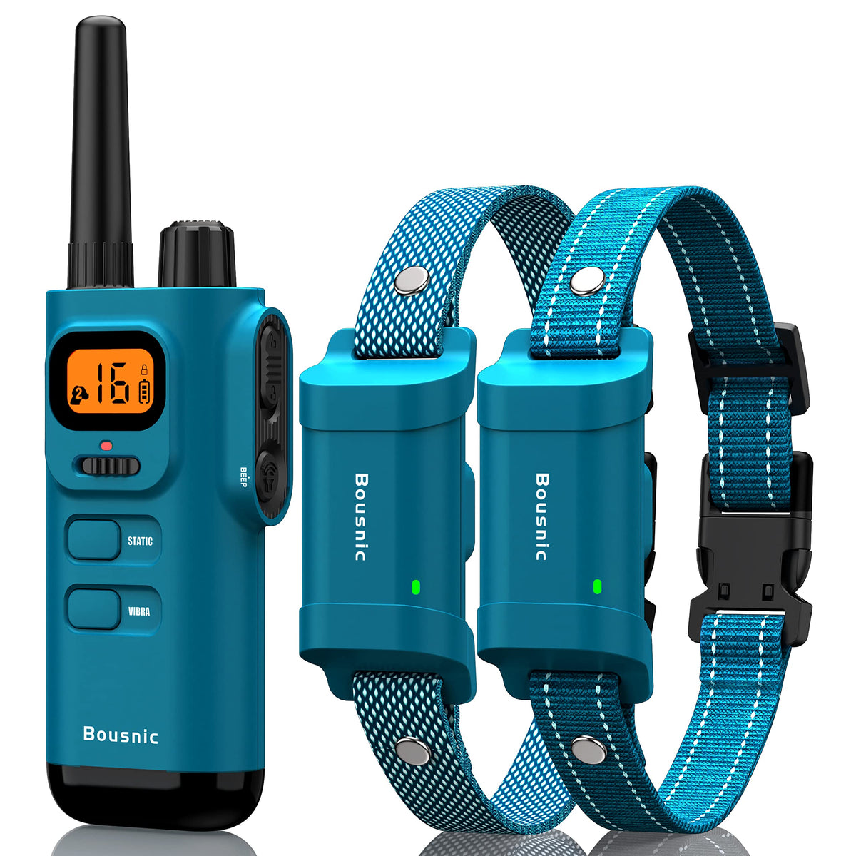 BOUSNIC dog training collar remote demonstrates long-range control for outdoor training