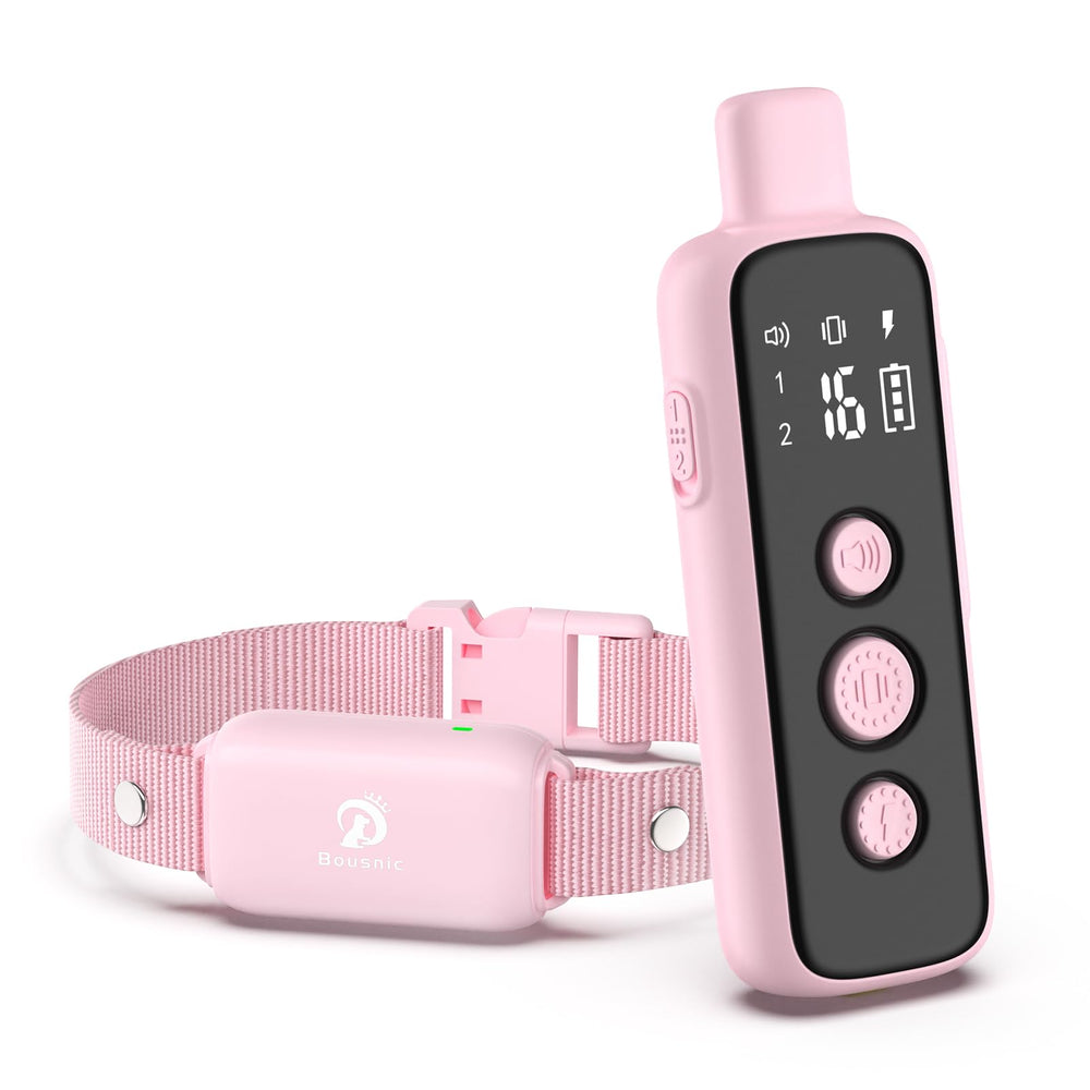 Bousnic shock collar dog receiver closeup showing compact design for all dog sizes.