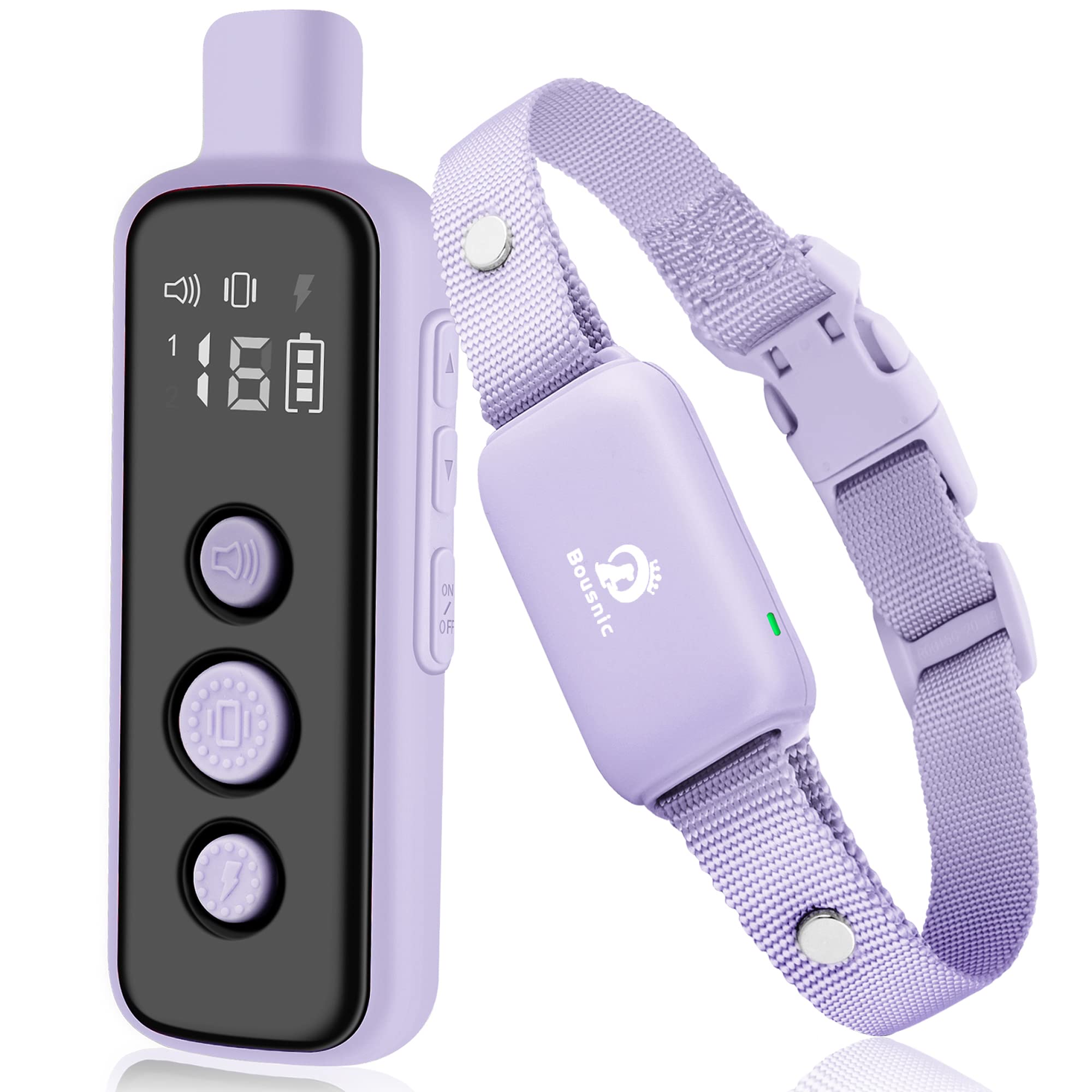 BOUSNIC shock collar front view with compact receiver for everyday dog training comfort.