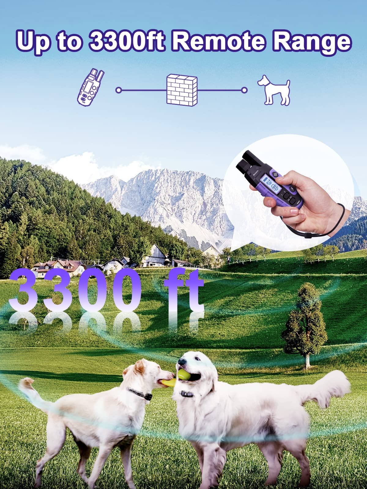 BOUSNIC training collar shows Beep, Vibration, and Safe Shock modes for responsive training.
