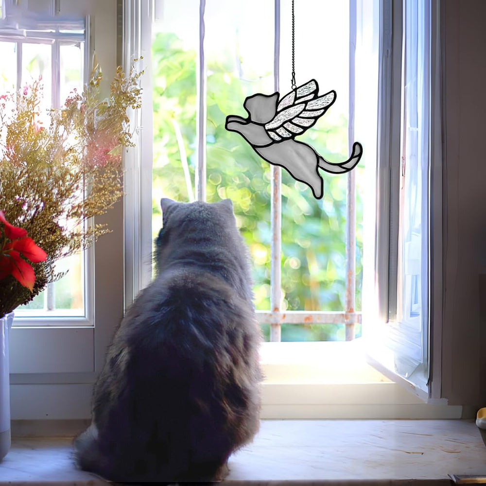 BOXCASA cat memorial suncatcher reflects light to honor a cherished pet.