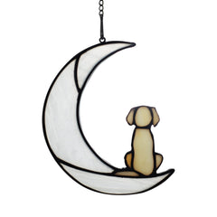 BOXCASA dog on moon suncatcher glows in sunlight for a comforting memorial moment.