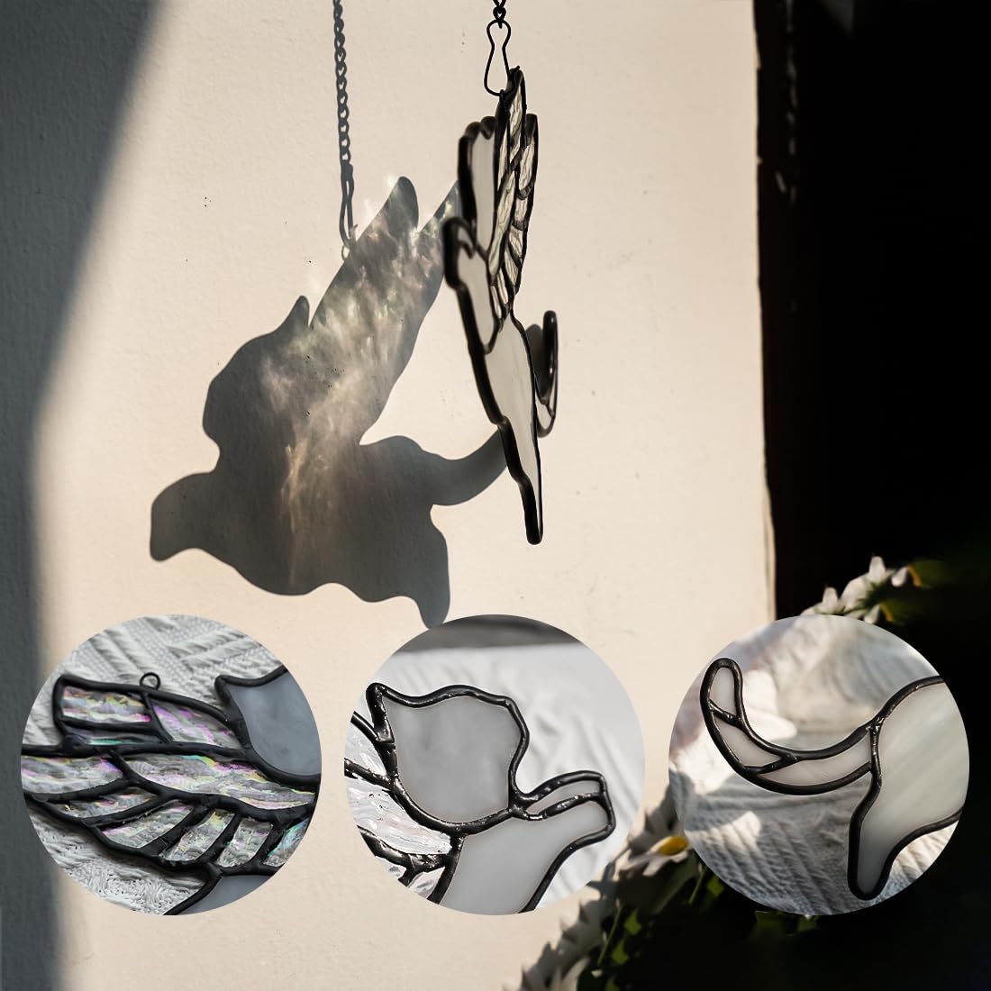 BOXCASA stained glass window hanging angel cat adds positive mood and remembrance.
