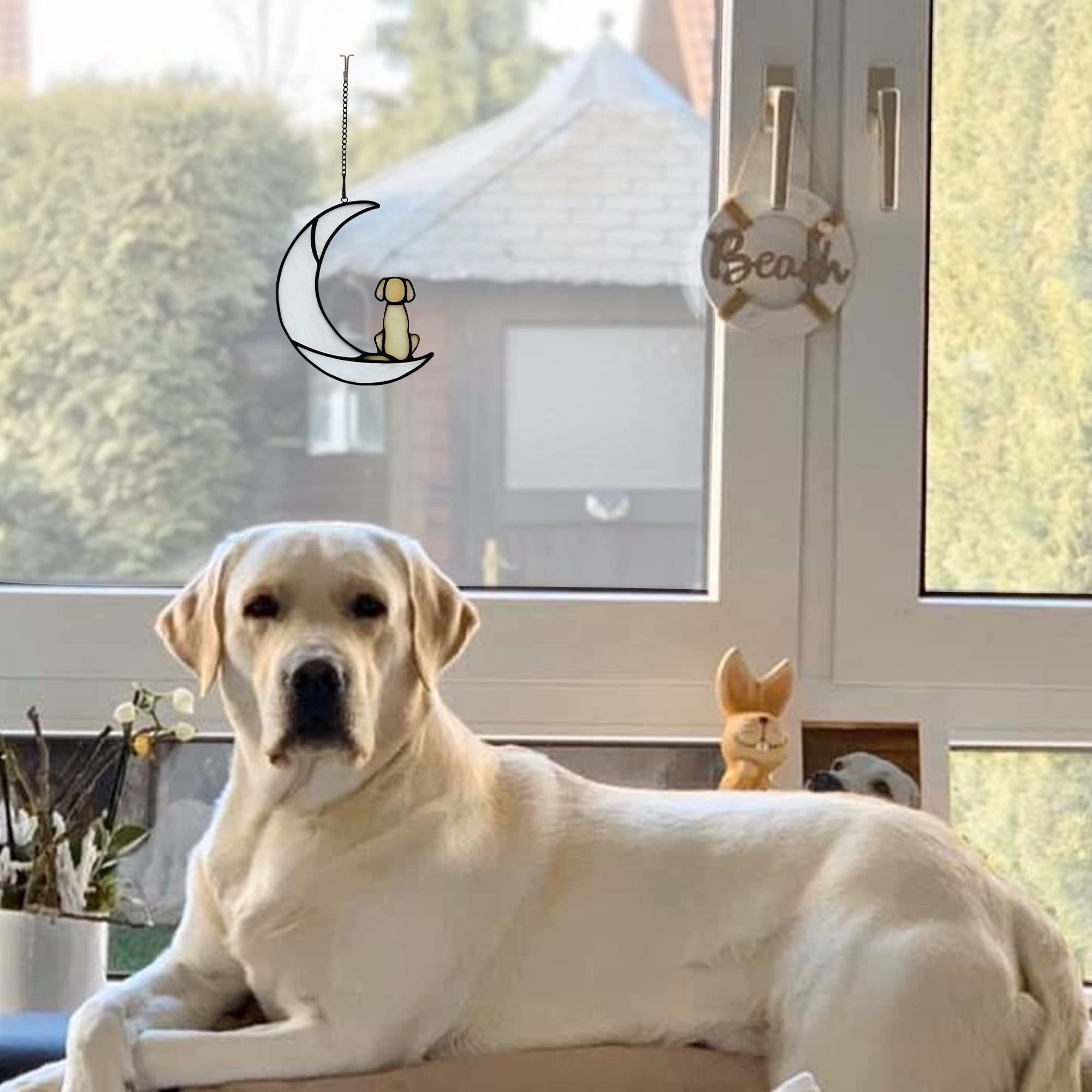 BOXCASA window suncatcher dog yellow glow enhances bright, uplifting spaces.