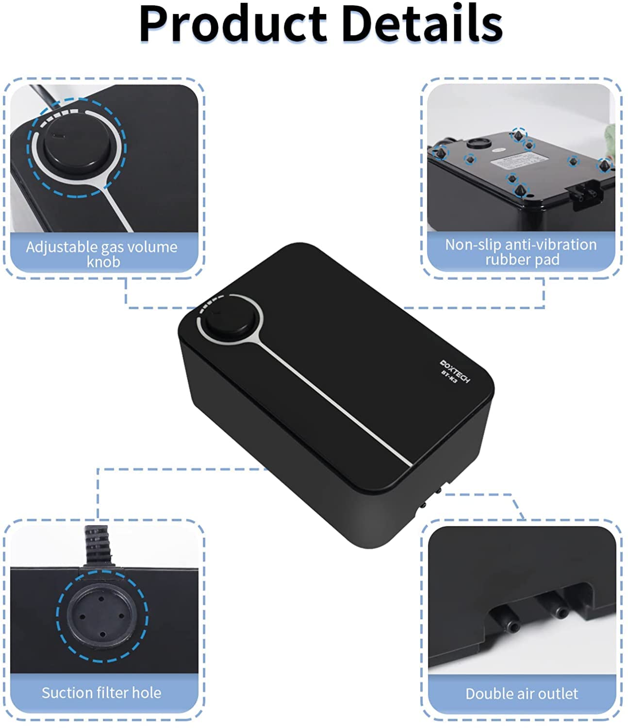 Boxtech aquarium air pump magnetic bearing design minimizes motor contact noise