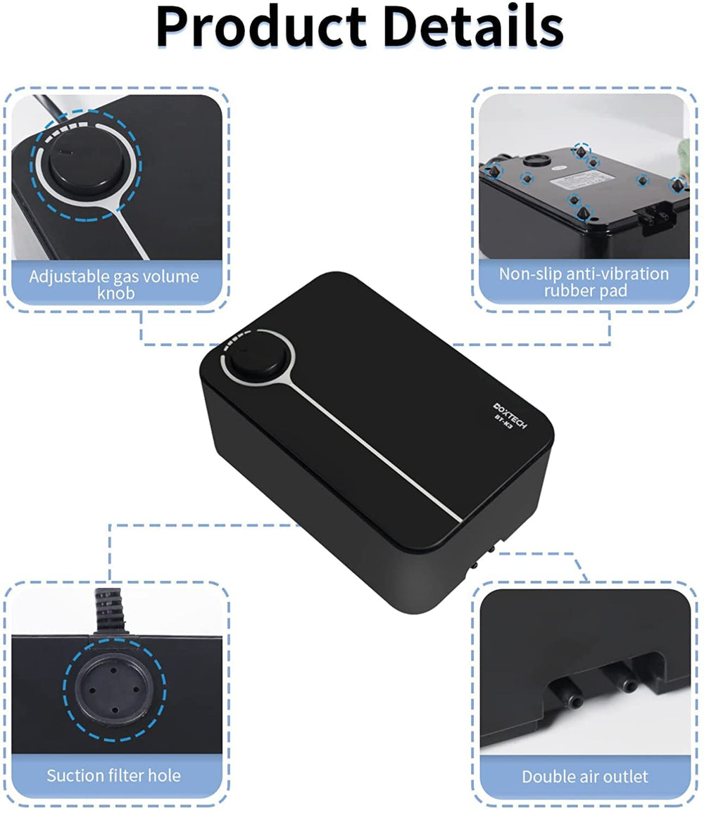 Boxtech aquarium air pump magnetic bearing design minimizes motor contact noise