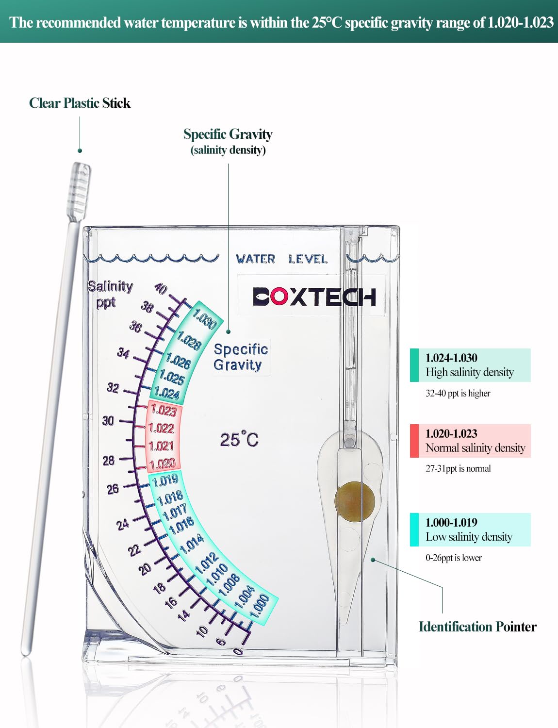 boxtech Aquarium Marine Test clear-scale display for precise salinity and gravity checks