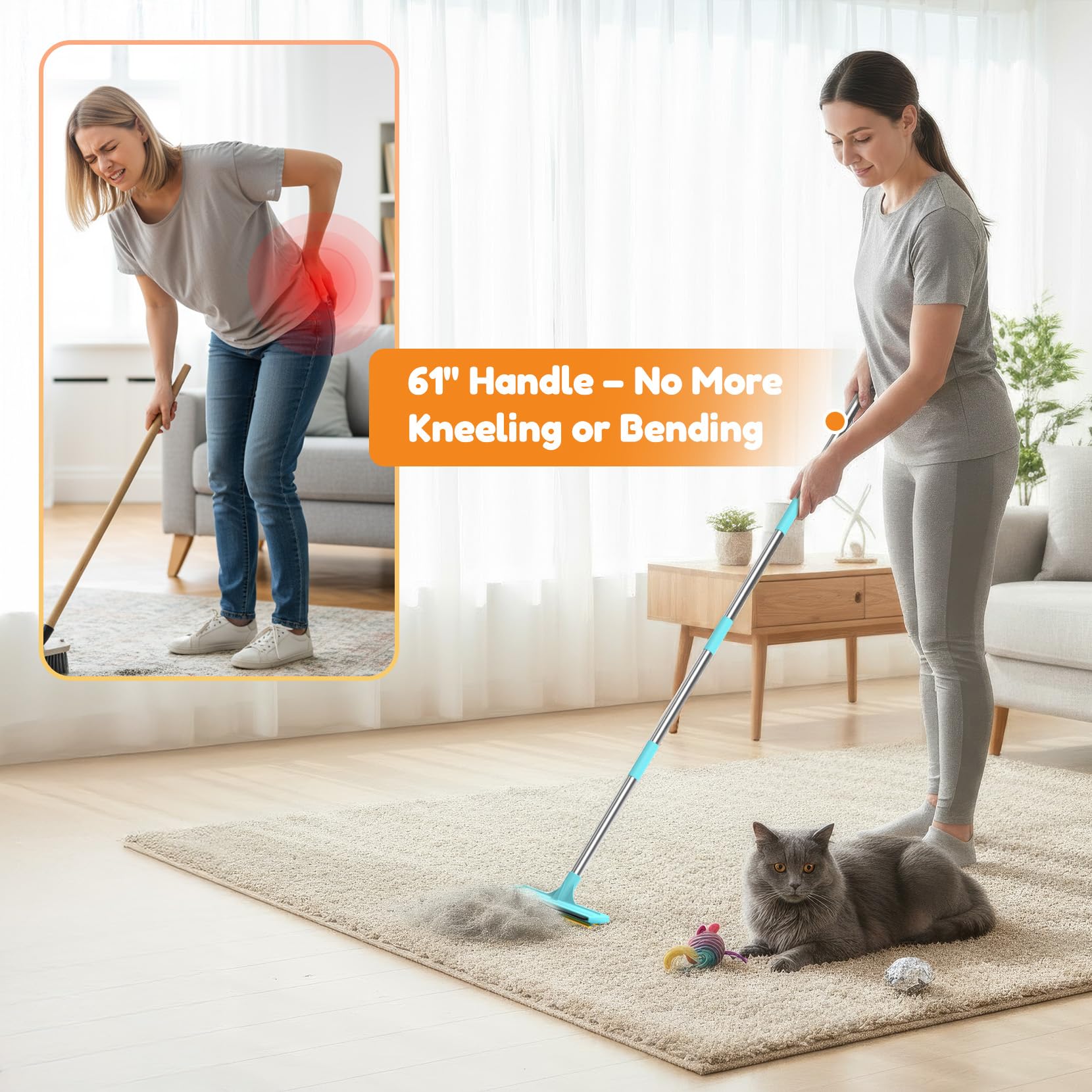 BoxZone dual-metal blades rake for deep cleaning pet hair with fewer strokes.