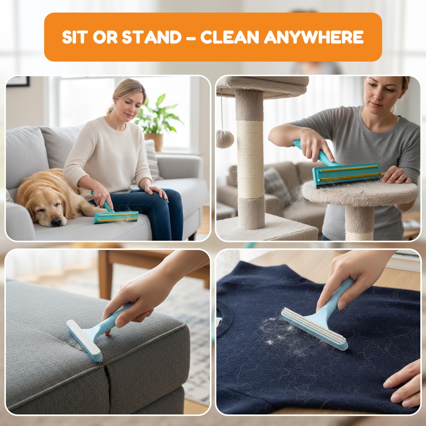 BoxZone rubber-detail brush removes pet hair from corners and tight spaces.