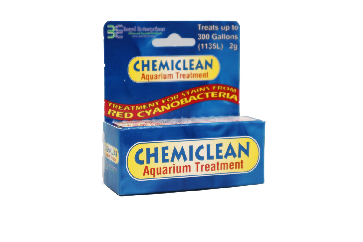 Boyd Chemiclean 2g bottle pour enables easy dosing for cyanobacteria cleanup.