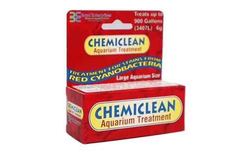 Boyd Enterprises Chemi-Clean bottle pour showing rapid treatment for cyanobacteria stains.