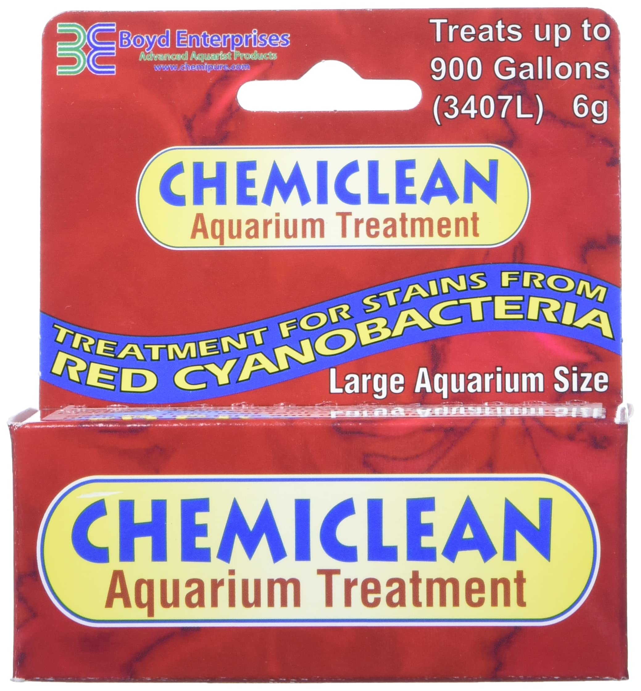 Boyd Enterprises Chemi-Clean cyanobacteria stains image highlighting red and blue-green blooms.