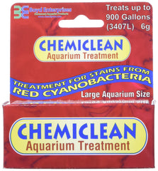 Boyd Enterprises Chemi-Clean cyanobacteria stains image highlighting red and blue-green blooms.