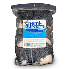 Boyd Enterprises Chemi-Pure Blue bottle close-up showing activated carbon and resins for cleaner aquarium water.