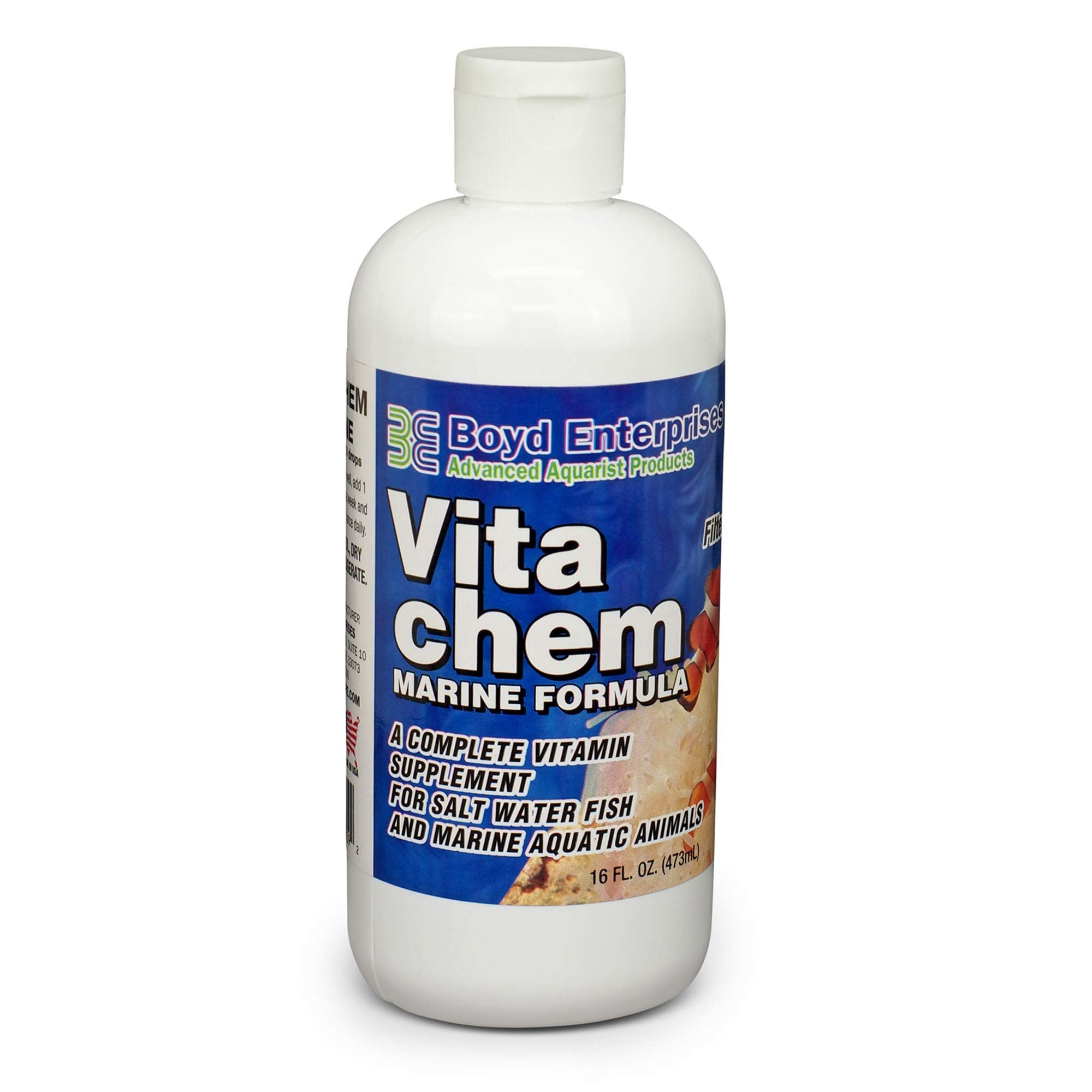 Boyd Enterprises Marine Vitachem bottle helps support aquarium color and growth