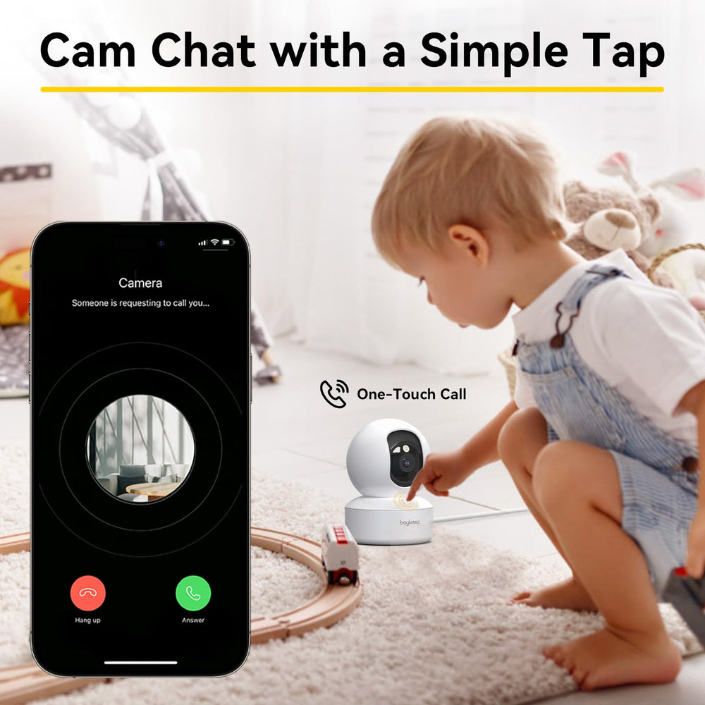 BoyKeep Indoor Camera demonstrates 360° pan and tilt for full room coverage.