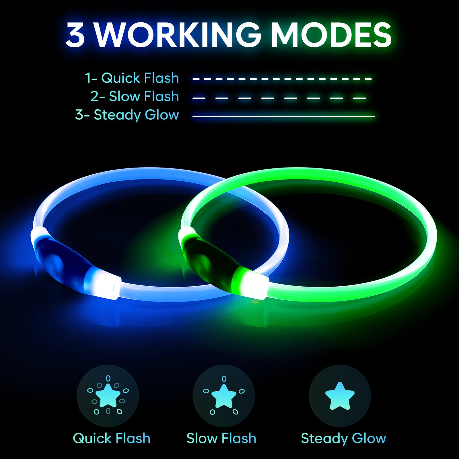 Bpawser LED dog collar battery-powered with quick recharge.