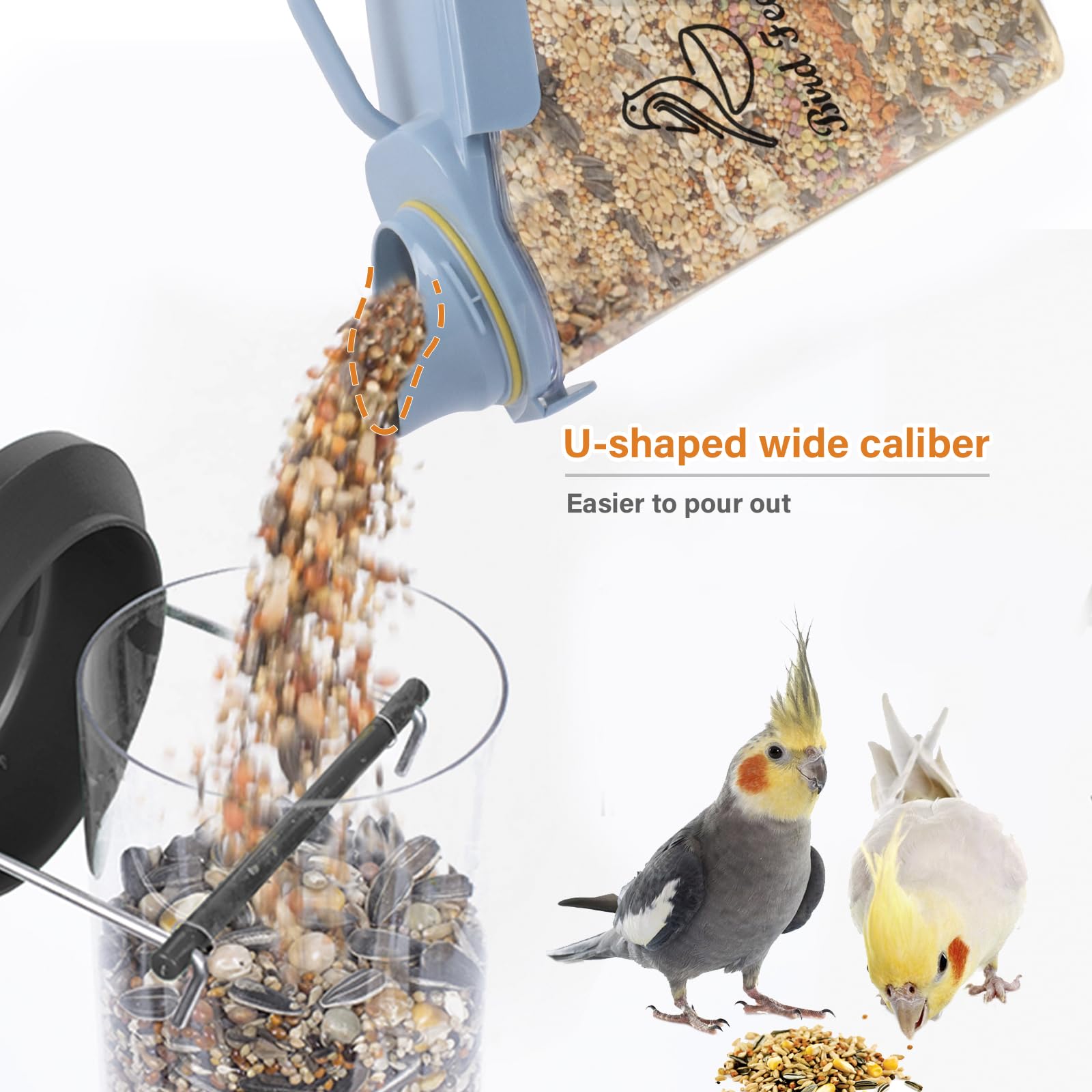Brabtod bird seed dispenser pour spout for neat, easy refills