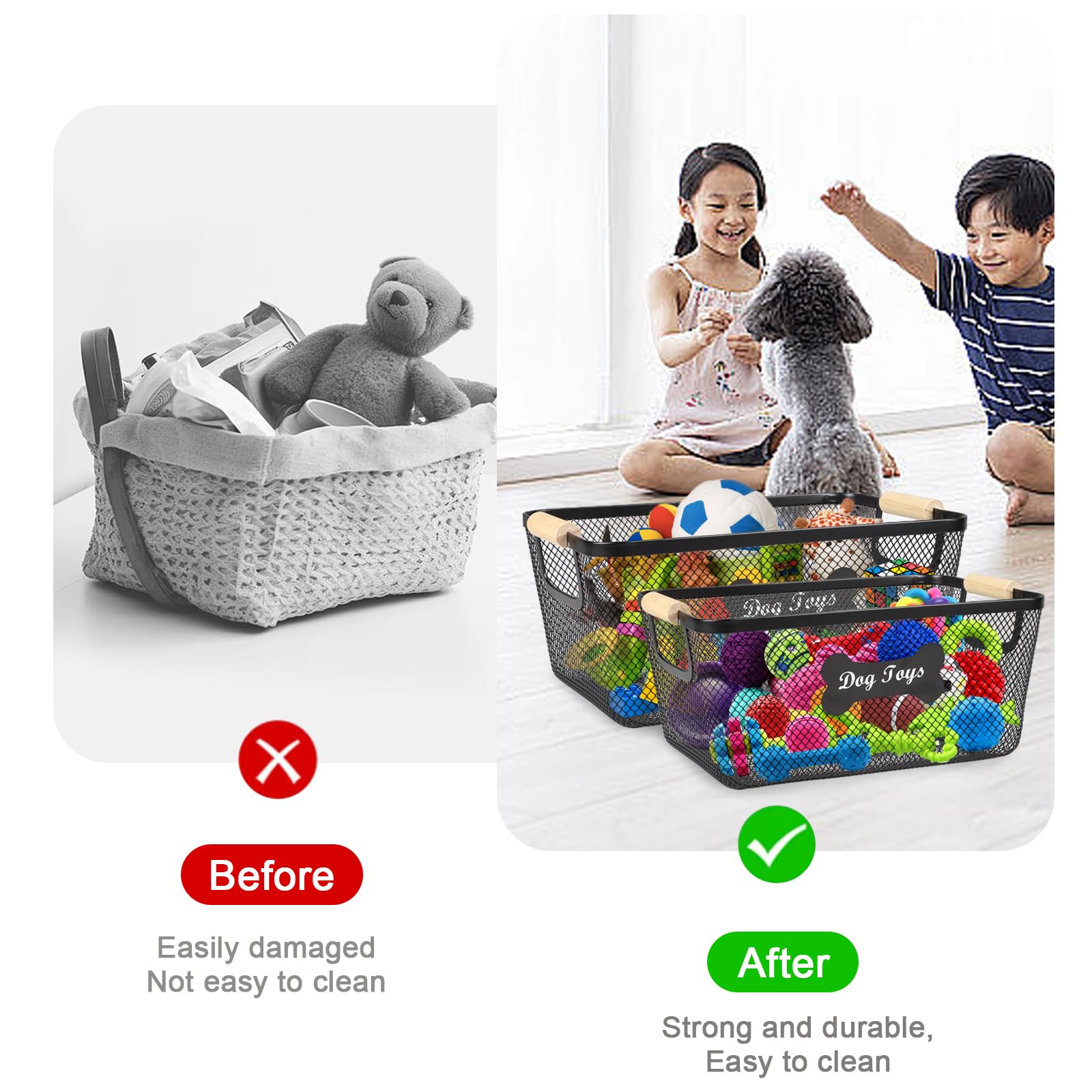 Brabtod compact-stackable baskets save space in multi-dog homes.