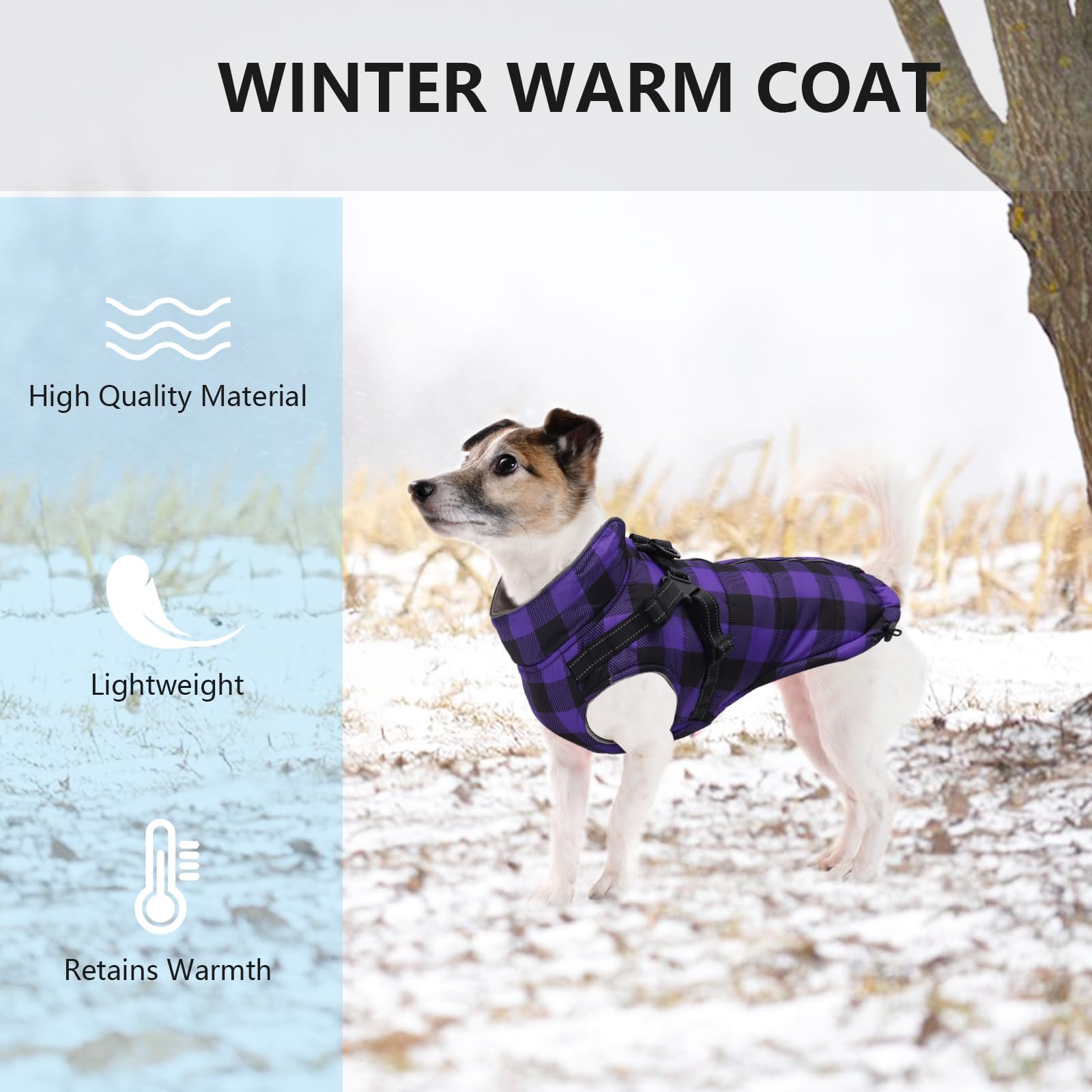 Brabtod dog coat back zipper for easy on/off