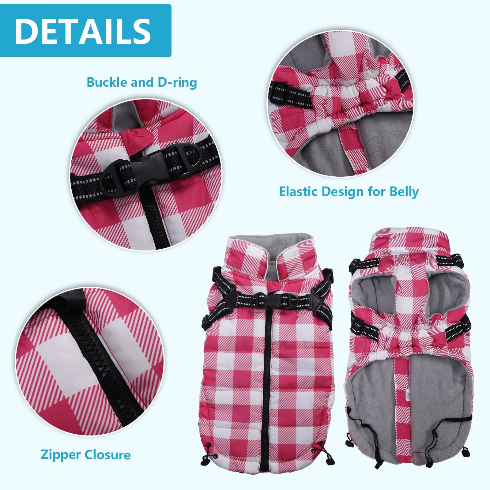 Brabtod dog winter jacket back view showing built-in harness for secure walks