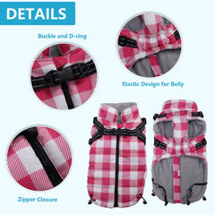 Brabtod dog winter jacket back view showing built-in harness for secure walks