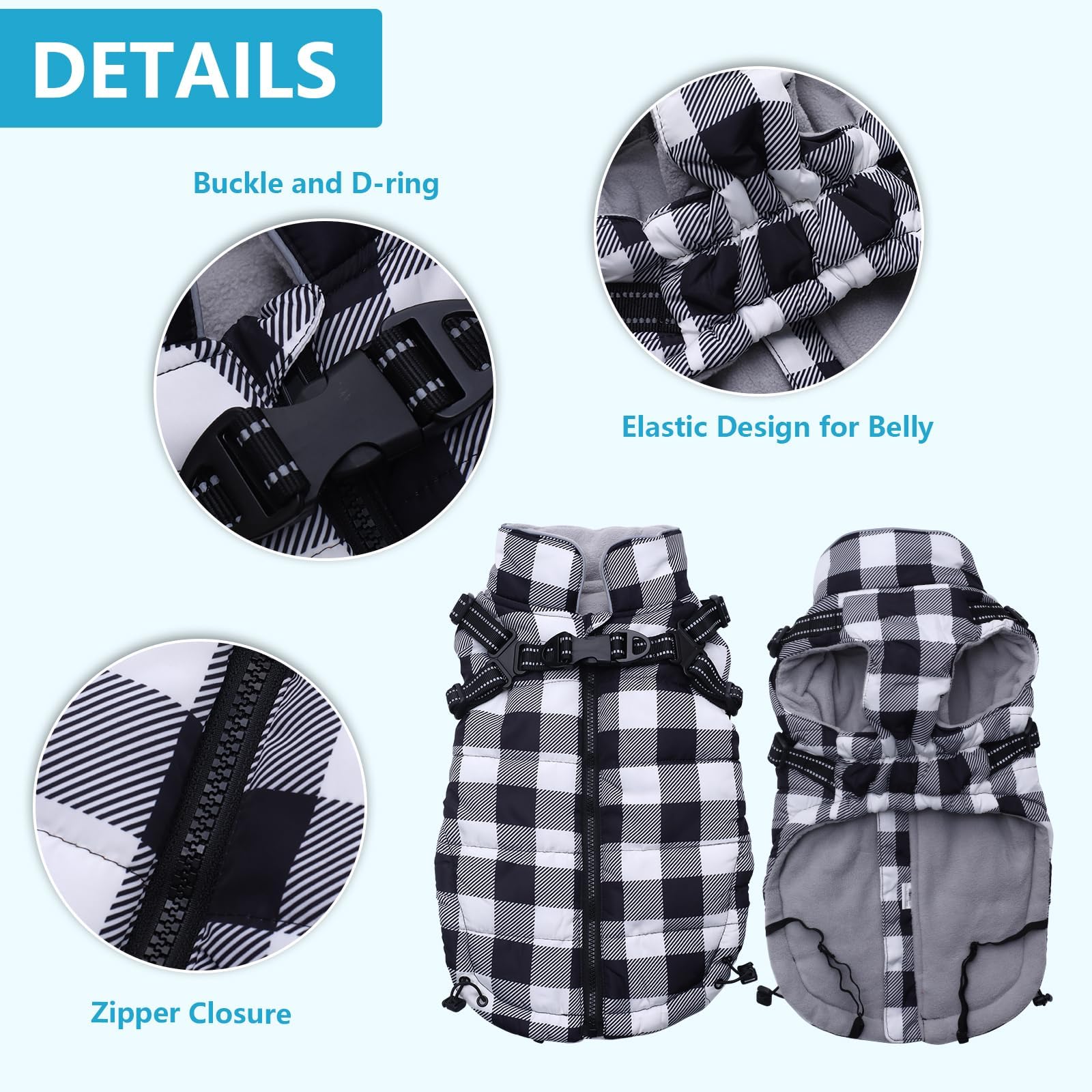 Brabtod dog winter jacket fleece lining adds warm comfort