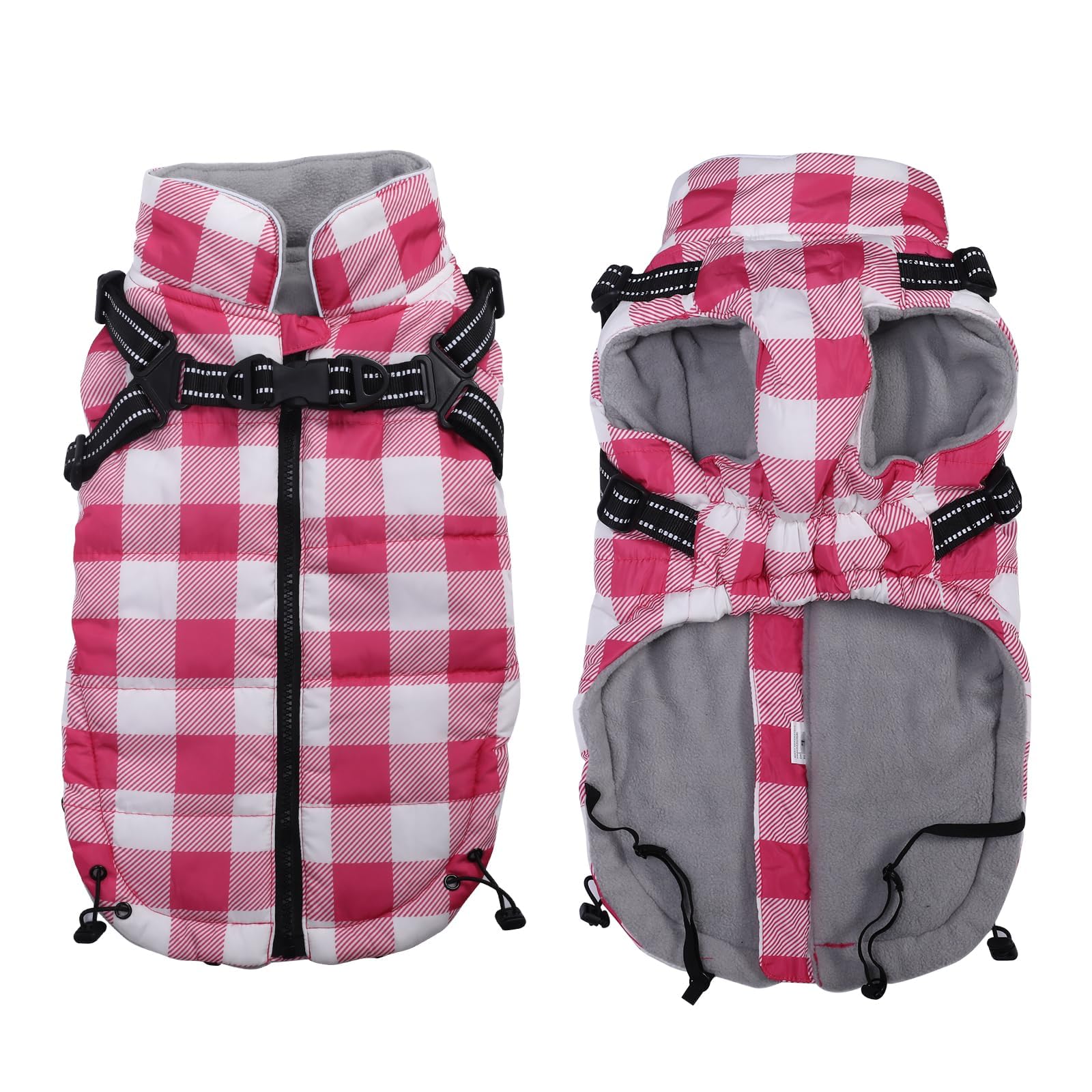 Brabtod dog winter jacket front view pink with waterproof protection for rain