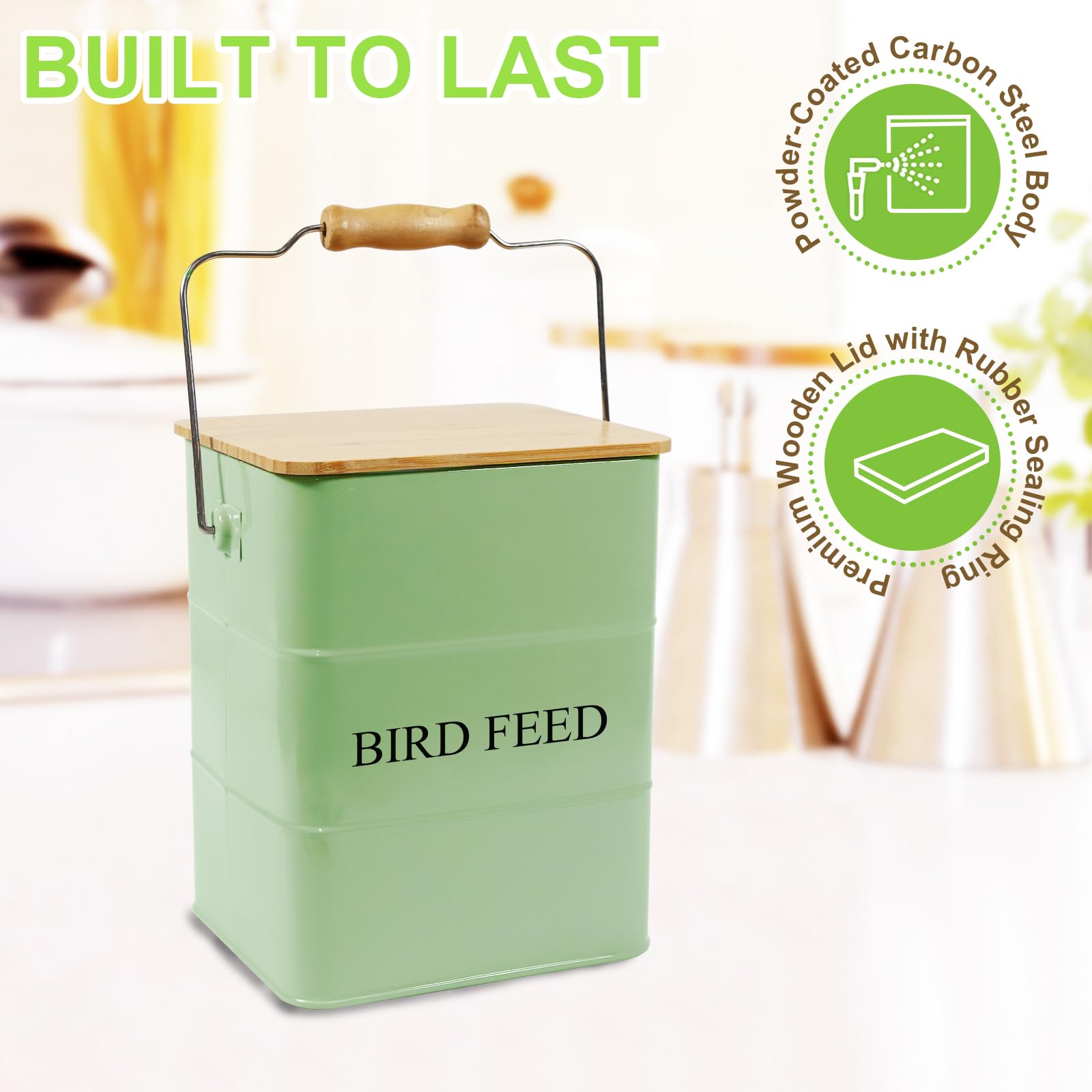 Brabtod metal bird seed bin capacity 5-6 lbs demonstrates ample seed storage for busy feeders