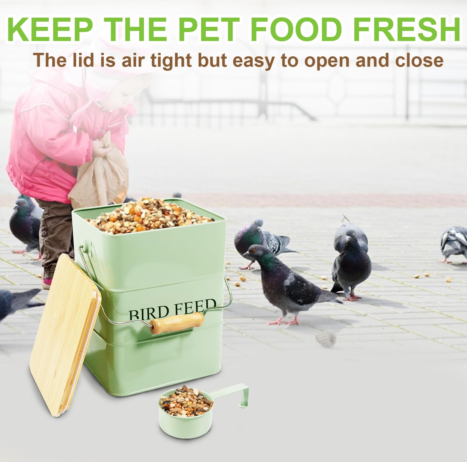 Brabtod metal bird seed bin enamel detail showcases rustic farmhouse appeal and durable finish