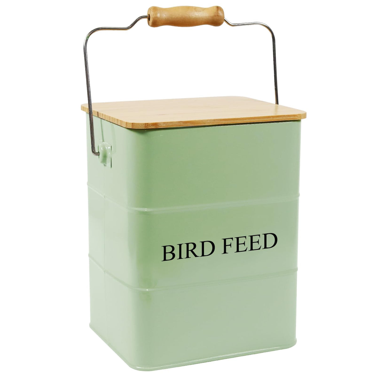 Brabtod metal bird seed bin enamel green front-view showcases durable storage and rustic style for outdoors