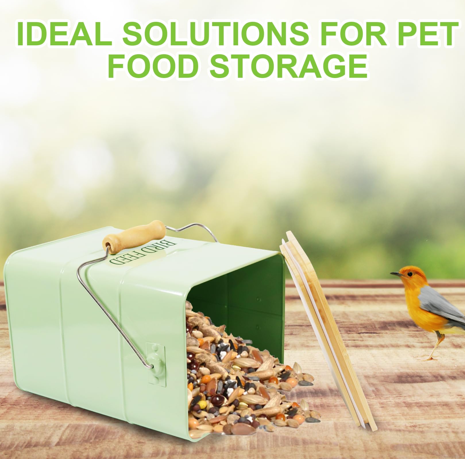 Brabtod metal bird seed bin farmhouse style fits kitchen or pantry while practical storage stays organized