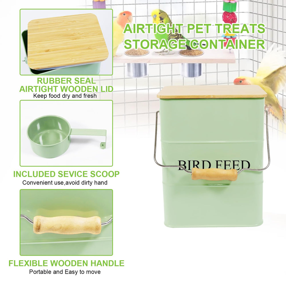 Brabtod metal bird seed bin wooden lid handle highlights easy transport and resealing freshness