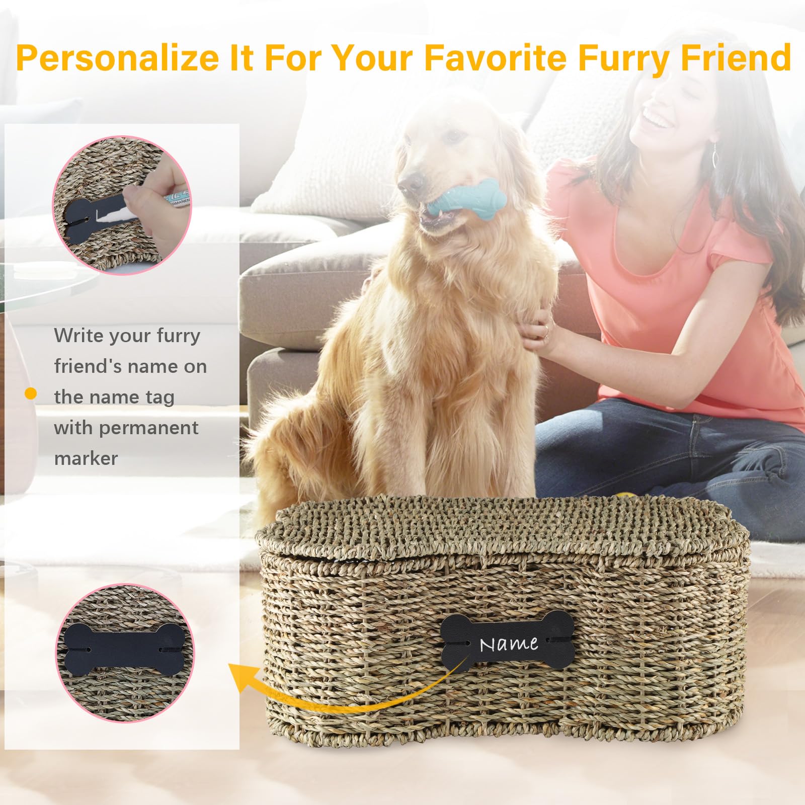 Brabtod Seagrass metal-frame basket stays sturdy for everyday pet storage.