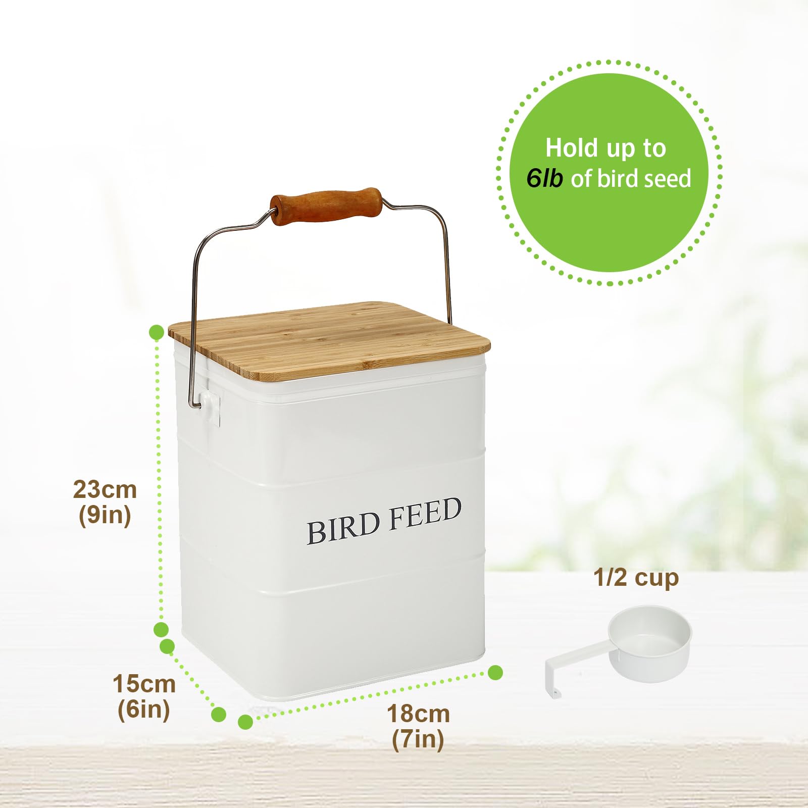 Brabtod storage tin wooden handle portable and easy to move