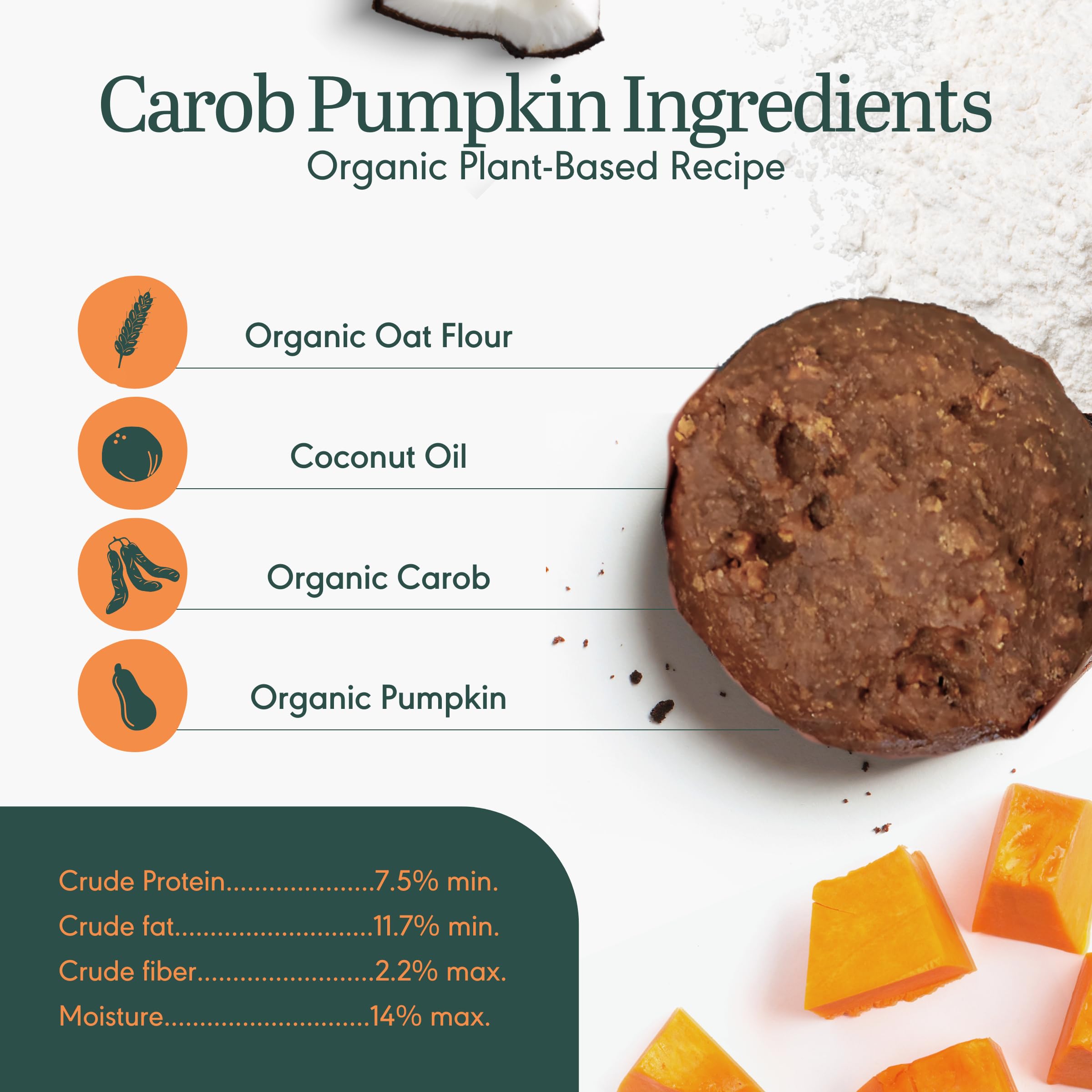 BRAMBLE ingredients label image featuring oat flour, pumpkin, and carob