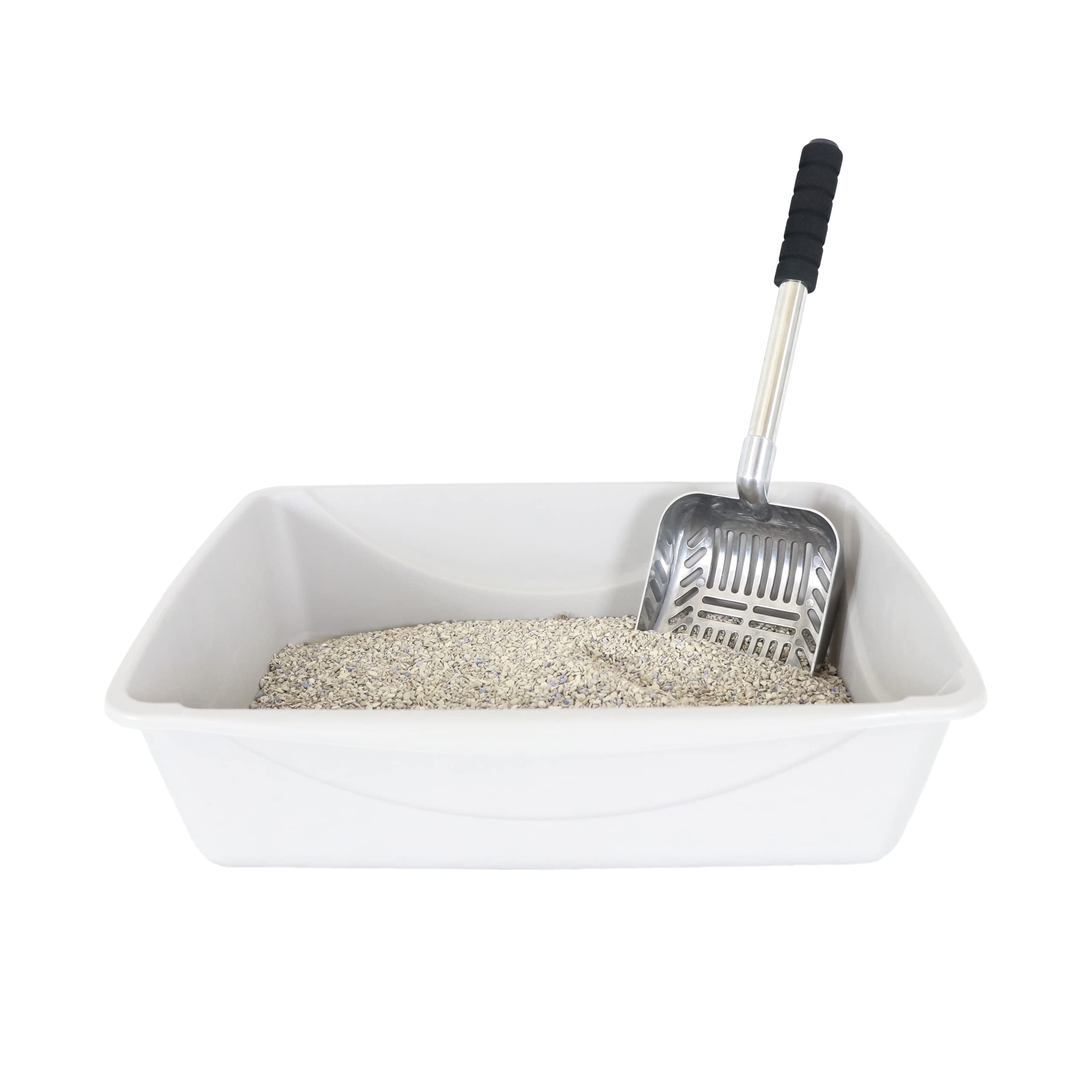 Brask Pet long-handled scoop in action inside a litter box