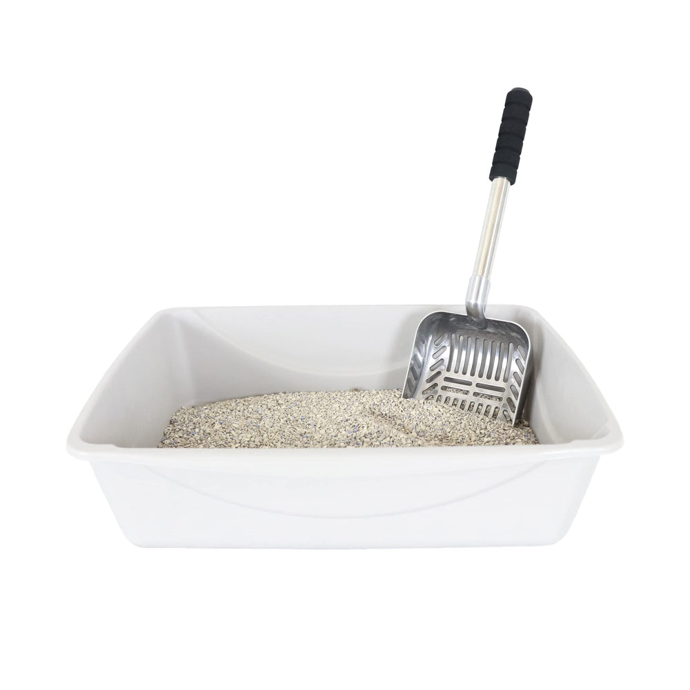 Brask Pet long-handled scoop in action inside a litter box