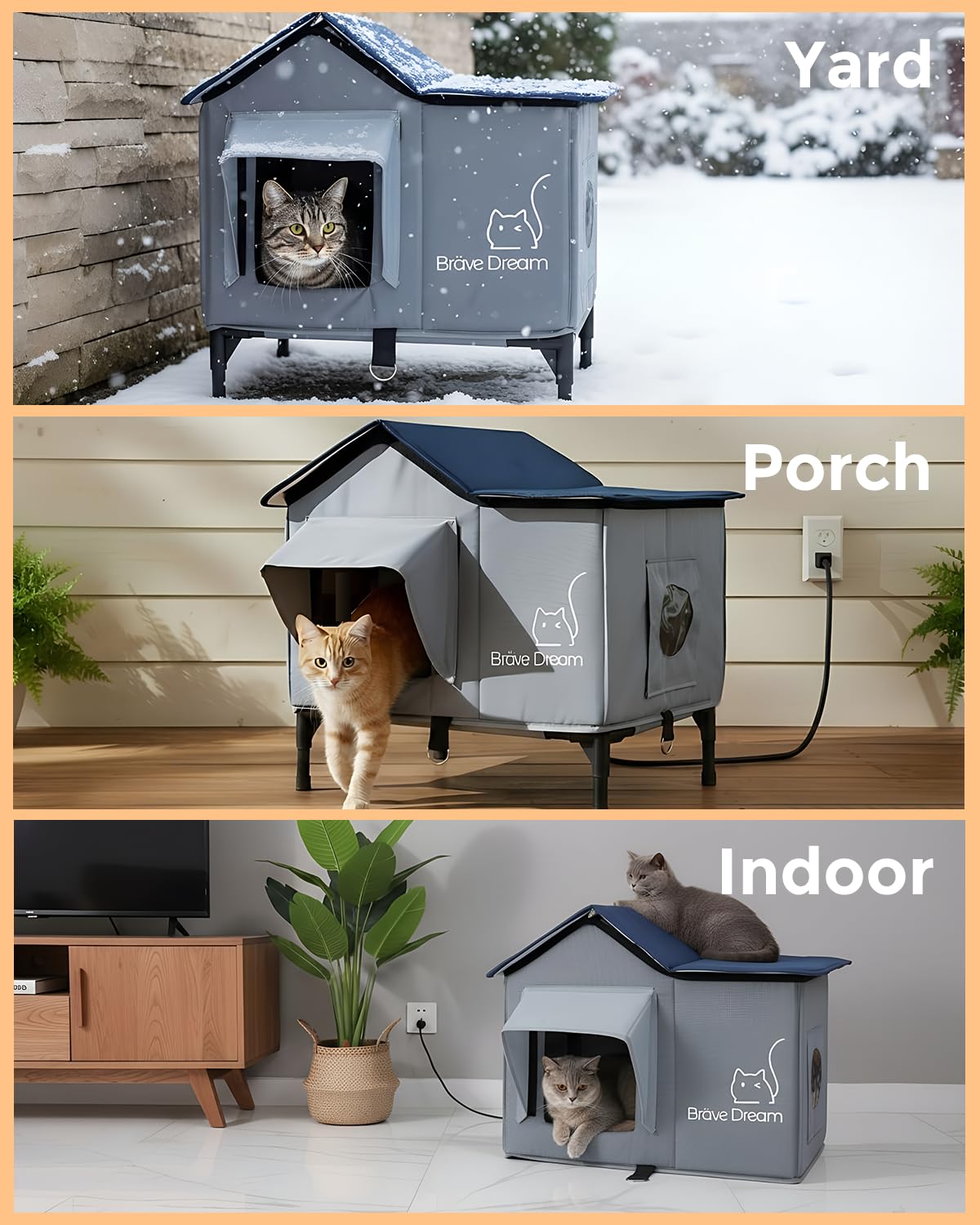 BraveDream cat house ready for outdoor use with tool-free assembly