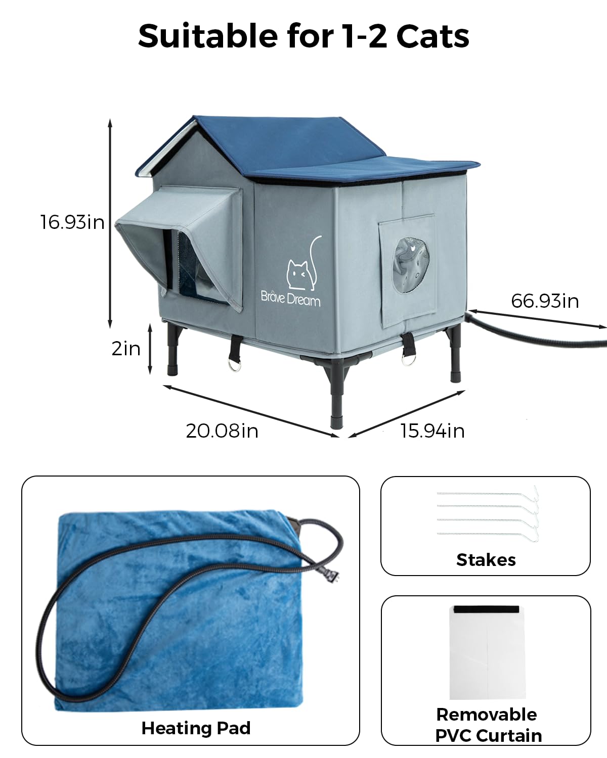 BraveDream cat house weatherproof patio setup supports outdoor shelter