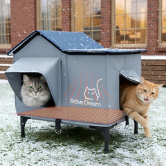 BraveDream large cat house front view shows portable, durable shelter with heating pad option