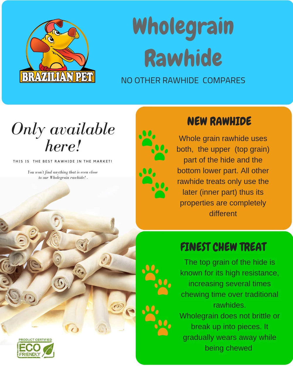 Brazilian Pet Premium Retriever Rolls bag-display—naturally preserved, preservative-free chew for dogs