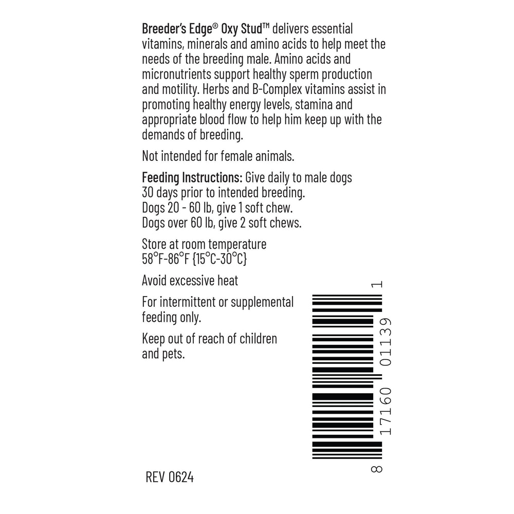 Revival Breeder's Edge Oxy Stud close-up label, supports mobility and potential sperm health