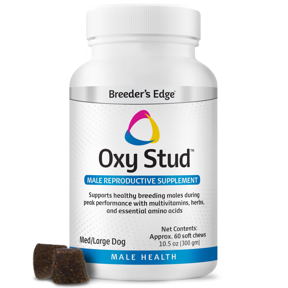 Revival Breeder's Edge Oxy Stud soft chews closeup, palatable daily supplement for breeding male pets