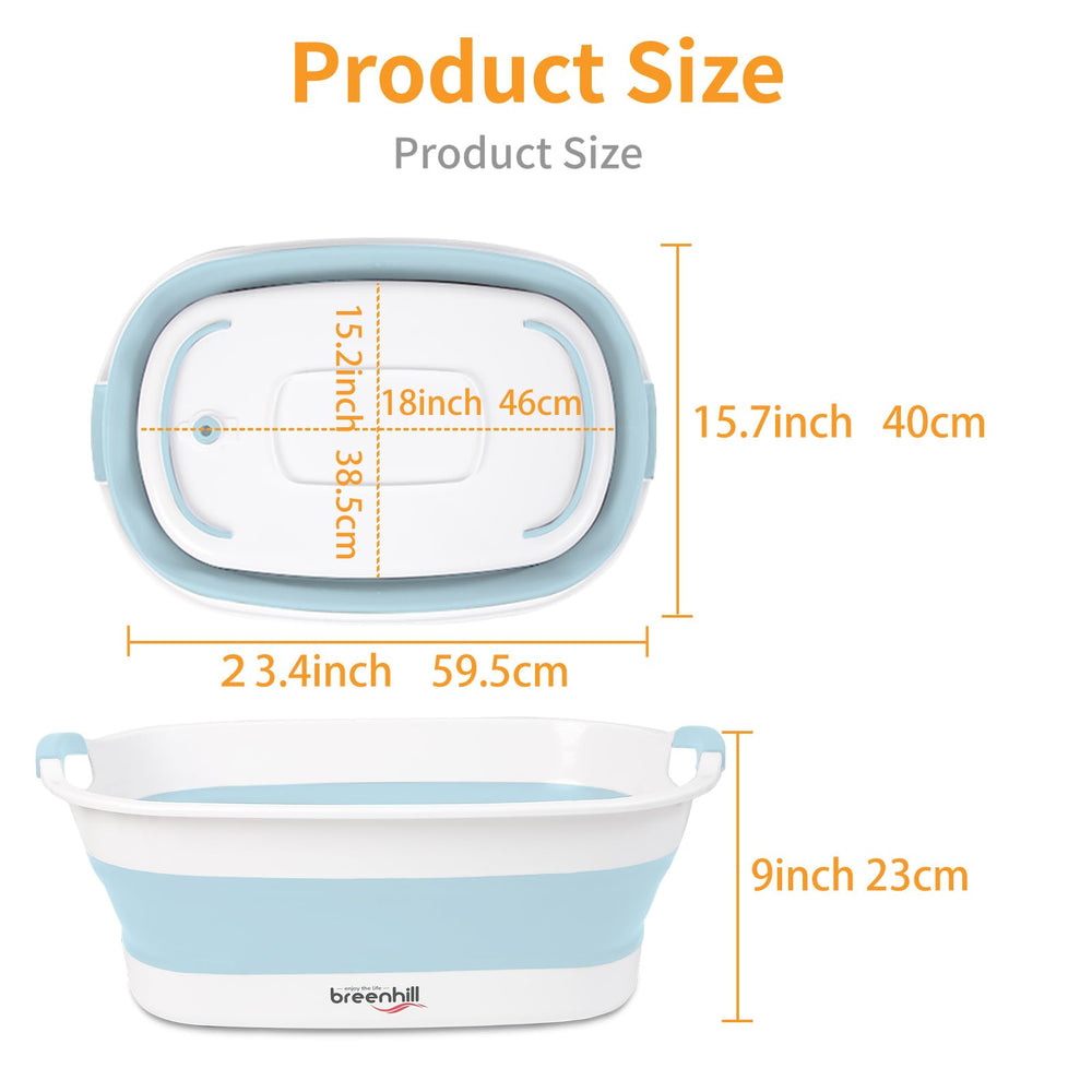 BREENHILL collapsible bath tub collapsed for compact indoor storage.