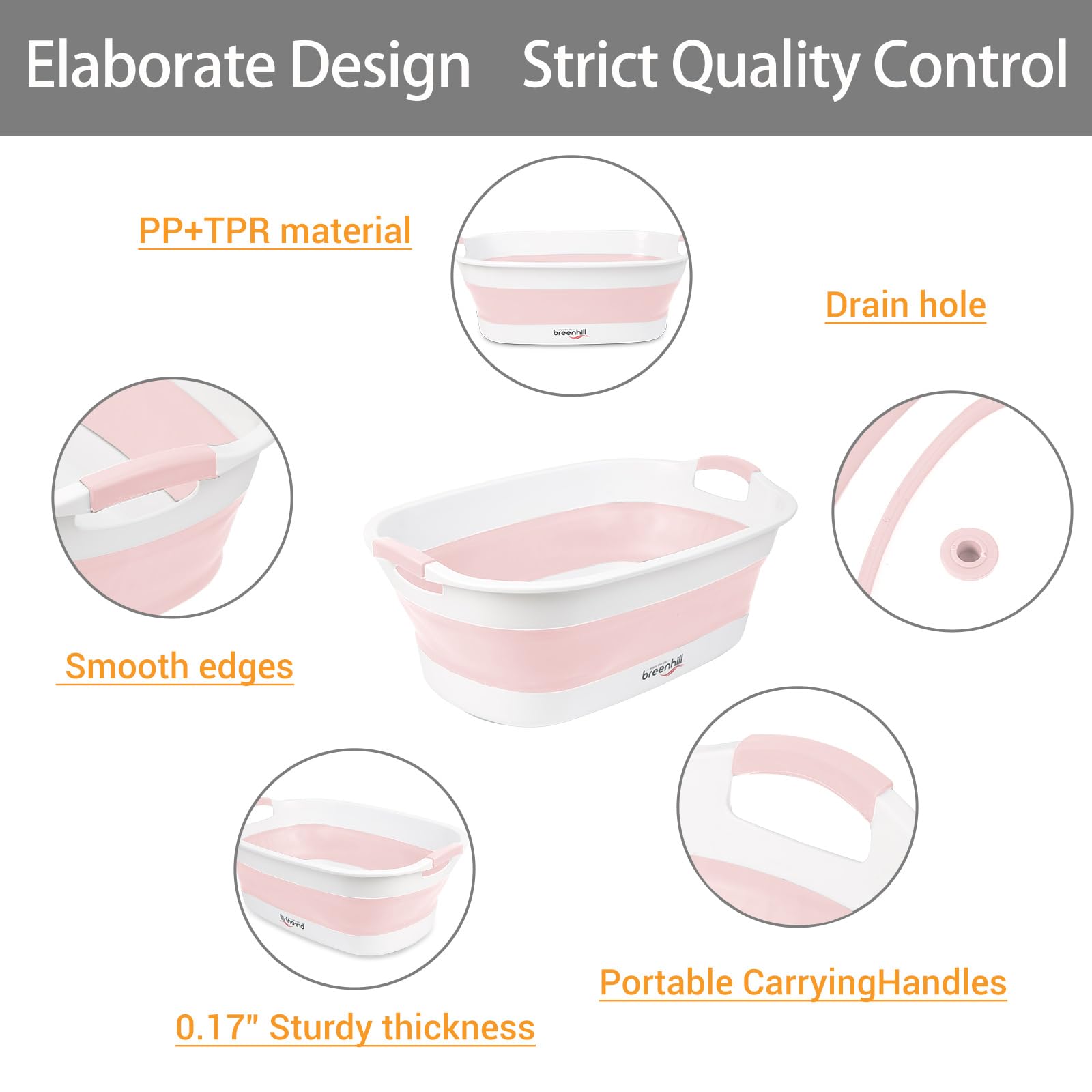 BREENHILL collapsed tub shows space-saving storage.