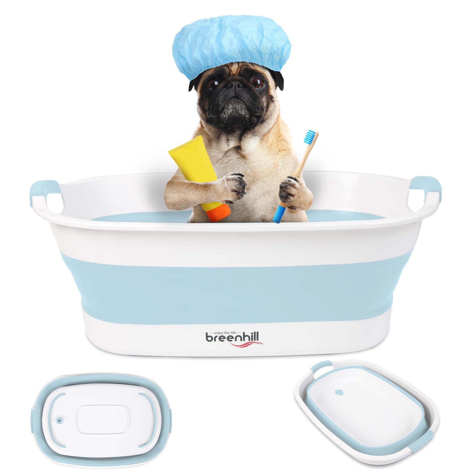 BREENHILL collapsible bath tub expanded for small dogs and cats, spacious bath time.