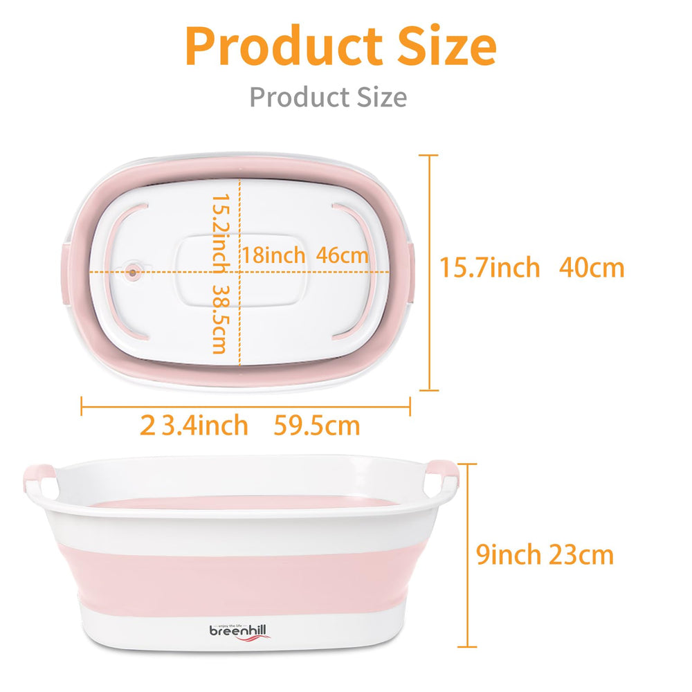 BREENHILL collapsible tub side view, easy storage after baths.
