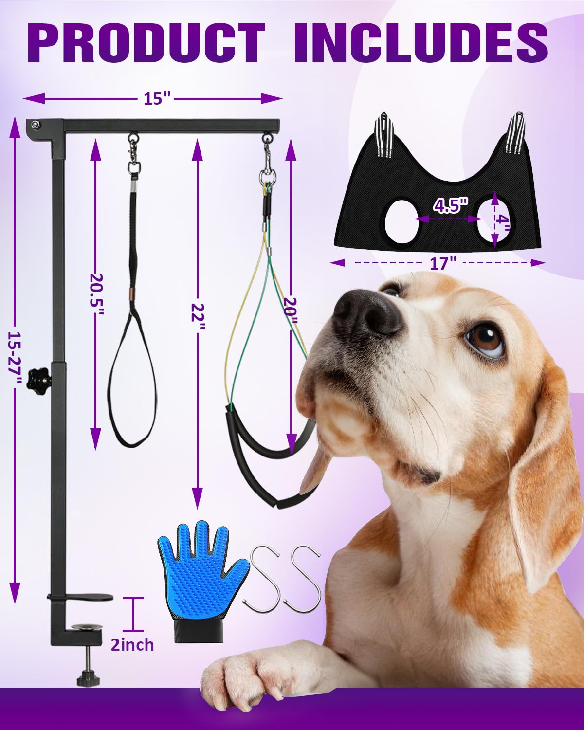 Breeze Touch haunch holder stabilizes small–medium dogs during grooming.